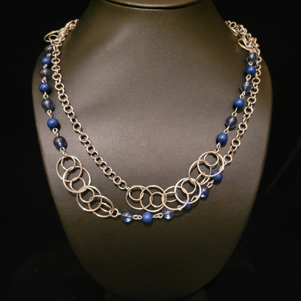 Estate Arylic Blue Beaded Layering Necklace